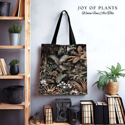 Earthy Colors Tropical Leaves Tapestry Bag | Jungle Aesthetic Style Whimsical Botanical Accessory Forest House Plant Woven Tote Ethereal |