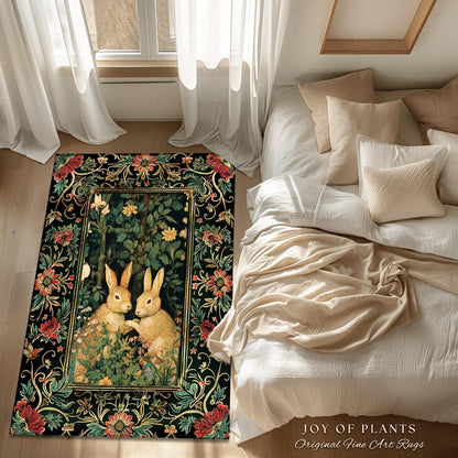 Botanical Bedroom Decor Round Bunny Rug Morris Inspired Cottagecore Room Light Academia Livingroom Rug Woodland Home | Fairycore Rabbit Rug
