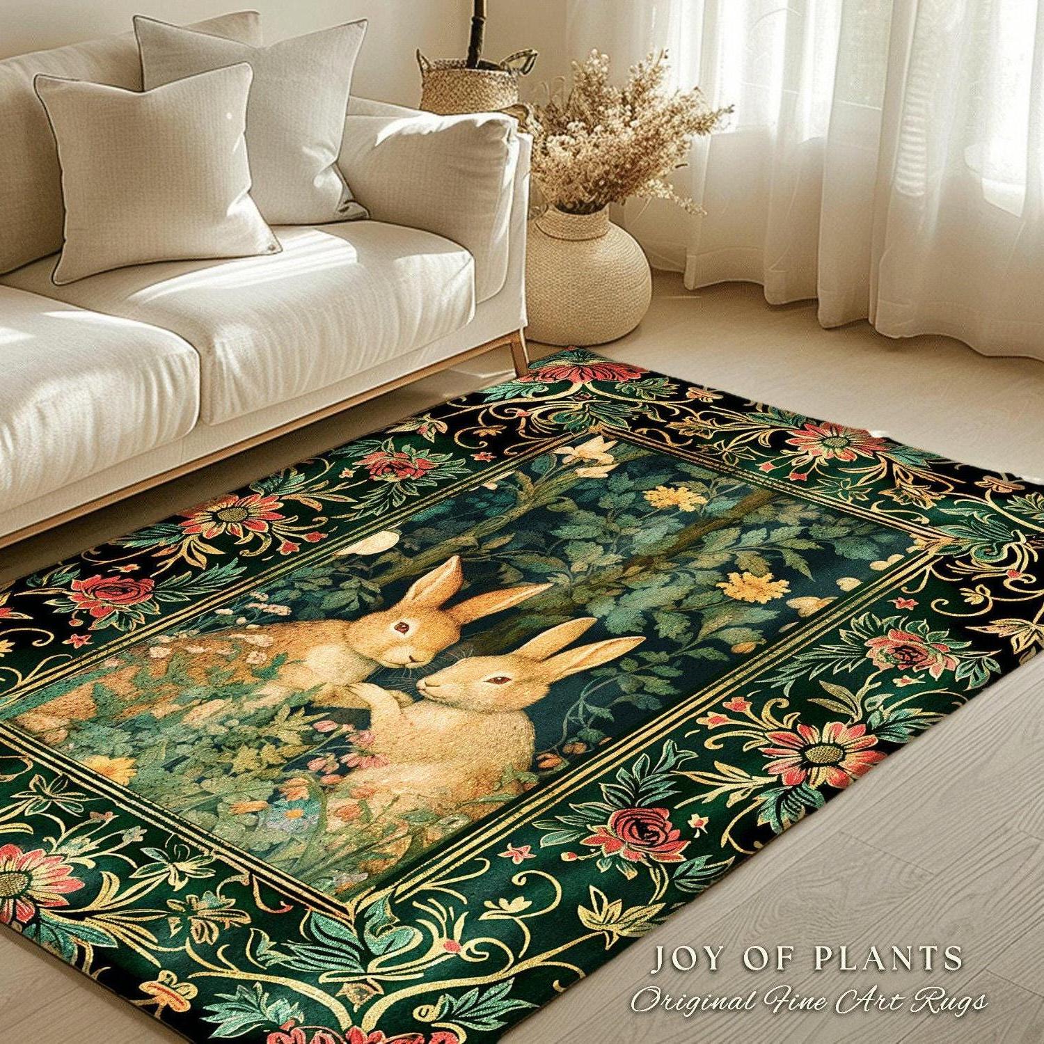 Botanical Bedroom Decor Round Bunny Rug Morris Inspired Cottagecore Room Light Academia Livingroom Rug Woodland Home | Fairycore Rabbit Rug