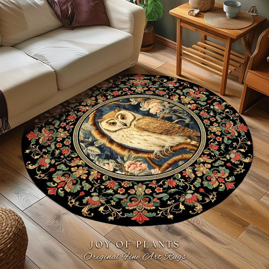 Ethereal Bedroom Round Owl Rug Morris Inspired Cottagecore Whimsical Room Soft Aesthetic Light Academia Style | Pastel Owl Home Decor Rug