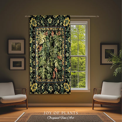 Verdant Flora Jungle Leaves Curtain | Maximalist Forestcore Whimsical Plant Themed Bedroom Monstera Cottagecore Inspired Home Decor Drapes