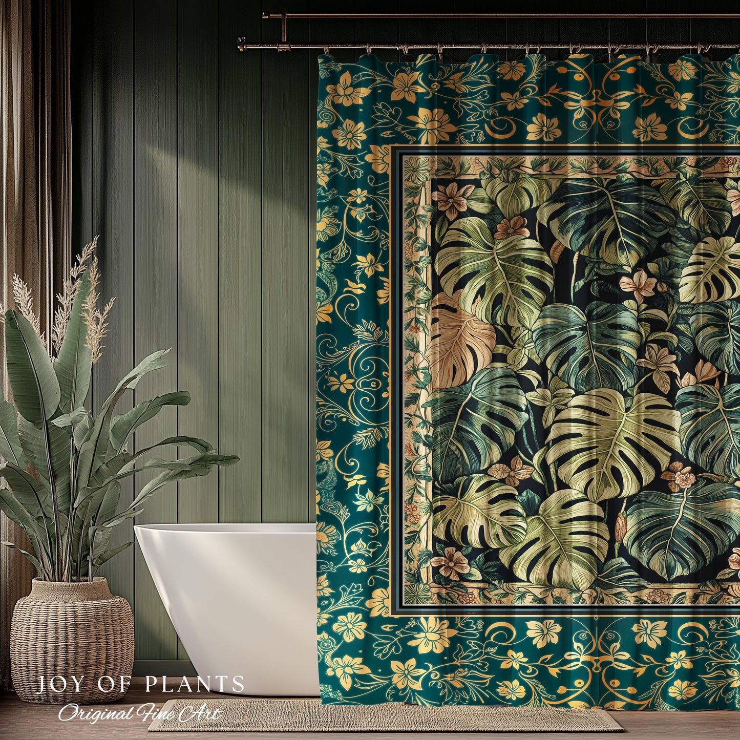 Cozy Plant Bathroom Shower Curtain | Jungle Vibes Dark Academia Houseplant Lover Housewarming Gift Whimsigoth Eclectic Bath Room Botanical |