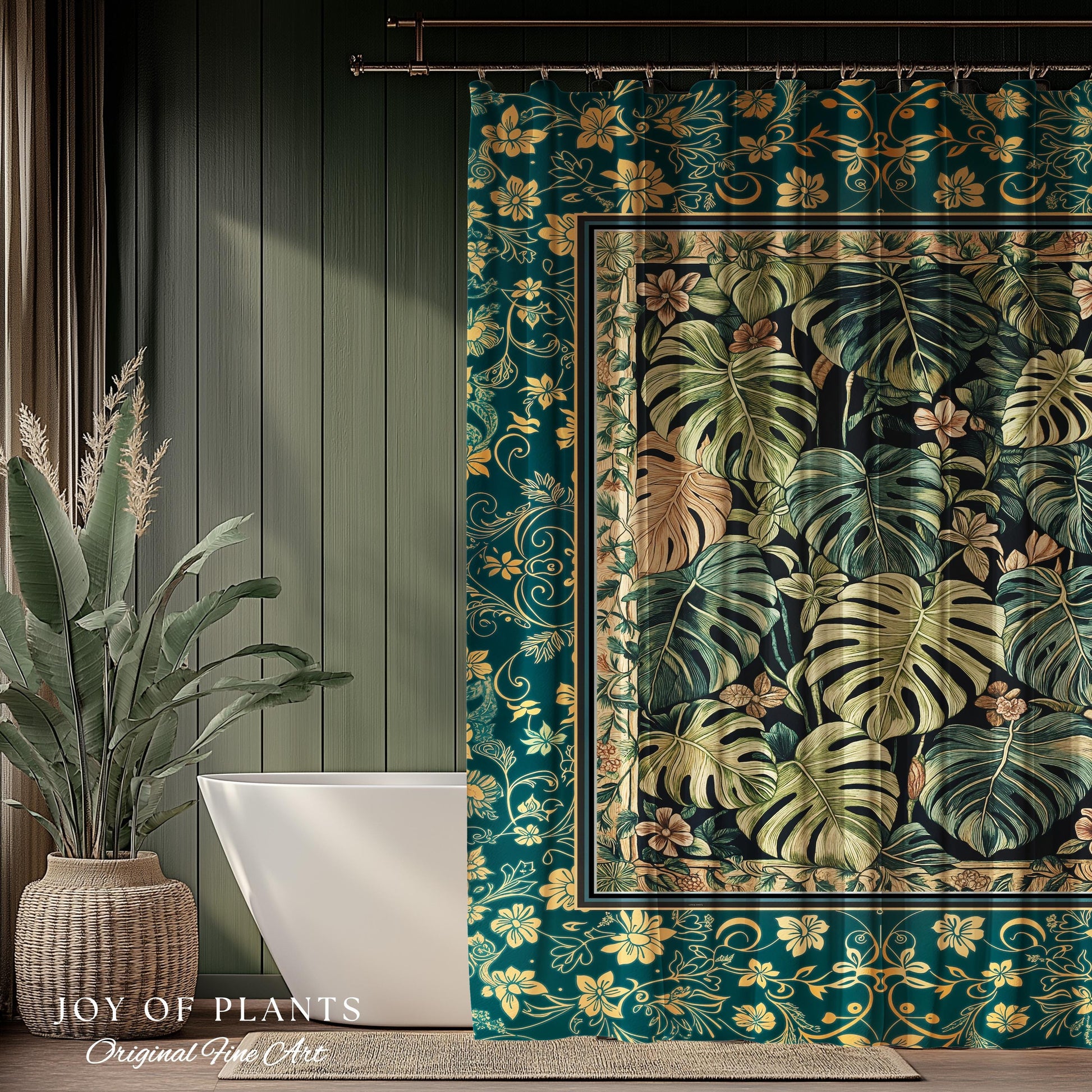 Cozy Plant Bathroom Shower Curtain | Jungle Vibes Dark Academia Houseplant Lover Housewarming Gift Whimsigoth Eclectic Bath Room Botanical |