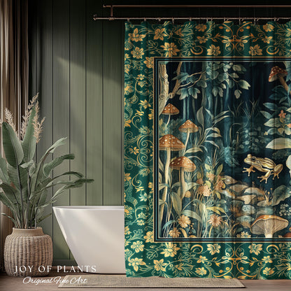 Retro Fungi Forest Shower Curtain | Botanical Wonders Mystic Cute Outdoorsy Eclectic Bathroom Goblincore Fairycore Woodland Theme Tropical |