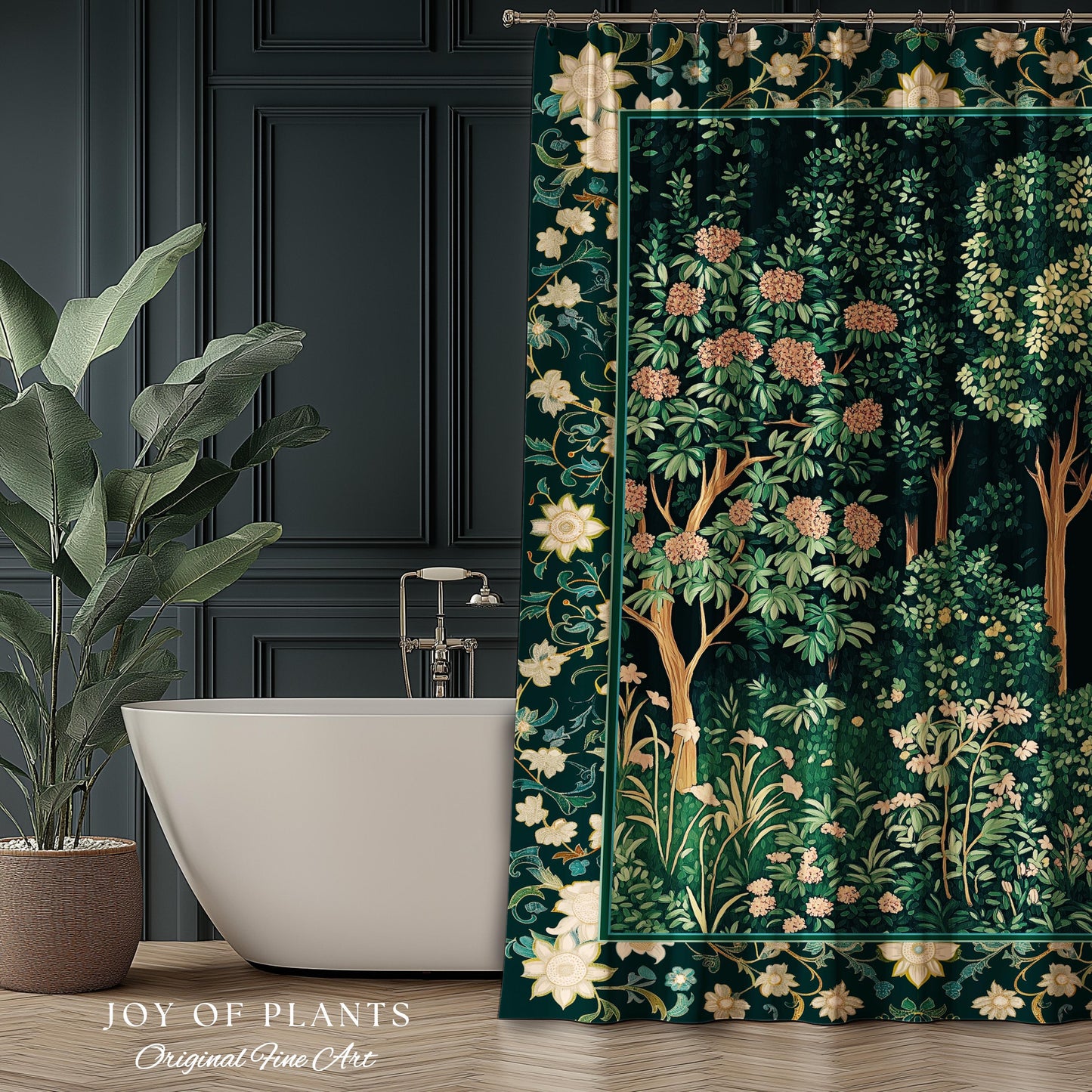 Dark Woodland Whimsical Forest Shower Curtain Whimsigothic Folklore Inspired Decor | Ethereal Academia Aesthetic Fairycore Bathroom Accent |