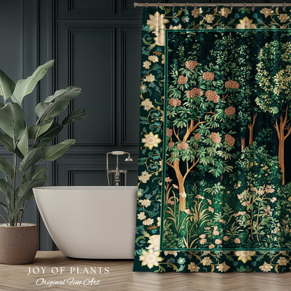 Dark Woodland Whimsical Forest Shower Curtain Whimsigothic Folklore Inspired Decor | Ethereal Academia Aesthetic Fairycore Bathroom Accent |