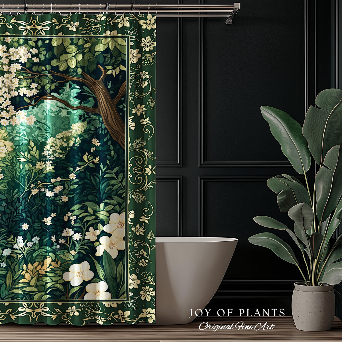 Botanical Aesthetic Forest Shower Curtain Dark Cottagecore Folklore Inspired Decor | Ethereal Aesthetic Fairycore Mystical Woodland Bathroom