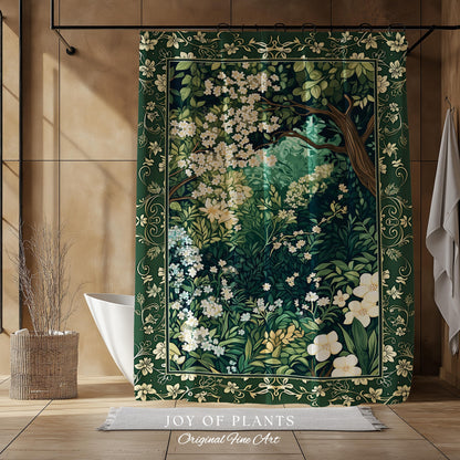 Botanical Aesthetic Forest Shower Curtain Dark Cottagecore Folklore Inspired Decor | Ethereal Aesthetic Fairycore Mystical Woodland Bathroom