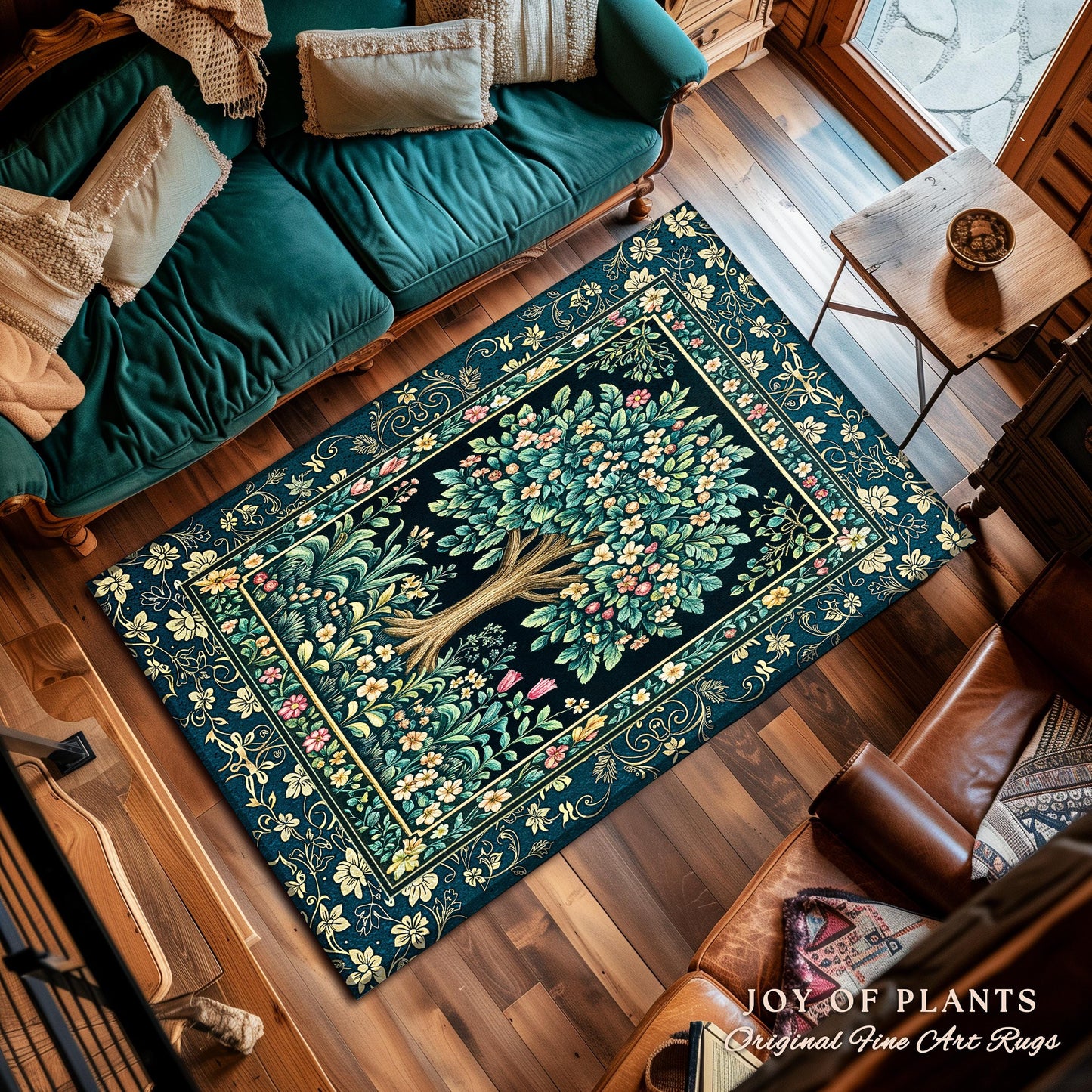 Folklore Forest Storybook Area Rug | Enchanted Floral Botanical Cozy Heritage Tree Vintage Cottagecore Romantic Nature Aesthetic Classic Rug