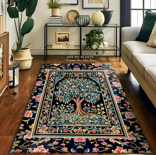 Eclectic Whimsy Tree of Life Accent Rug | Colorful Bedroom Forest Fairy Cottagecore Garden Folklore Floral Enchanted Area Rug Gothic Pastel
