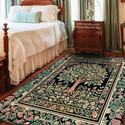 Fairy Garden Tree of Life Rug | Cottagecore Countryside Romantic Floral Landscape Whimsical Chateau Style Bohemian Botanical Home Accent |