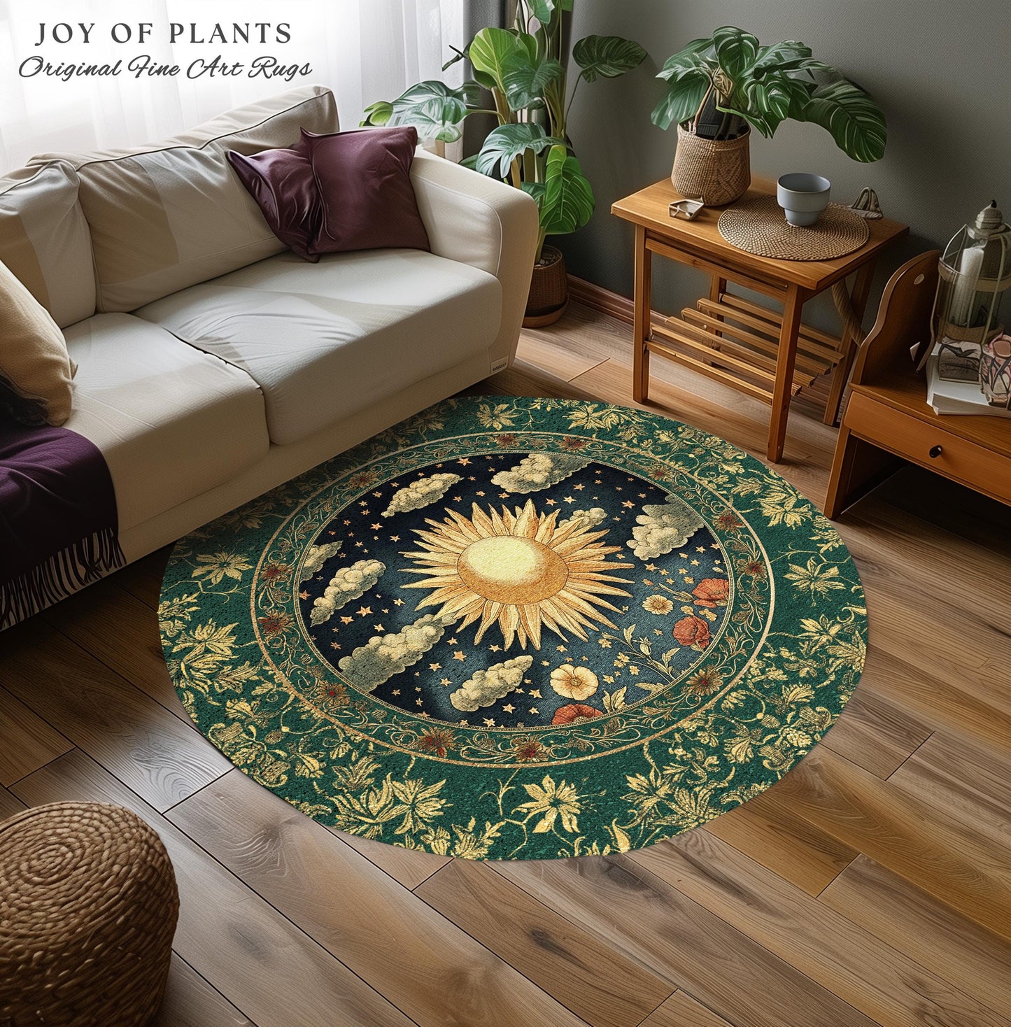 Maximalist Sun Goddess Accent Rug | Nature Botanical Area Rug Floral Light Academia Spiritual Aesthetic Zodiac Theme Celestial Bedroom Decor