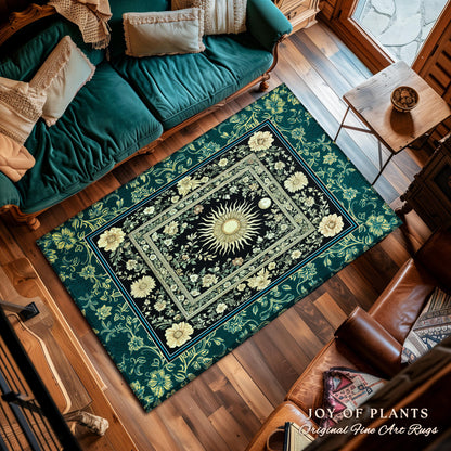 Witchy Celestial Sun Accent Rug | Magical Mystical Cozy Bedroom Decor Astrology Ethereal Spiritual Golden Sun Dark Academia Maximalist |