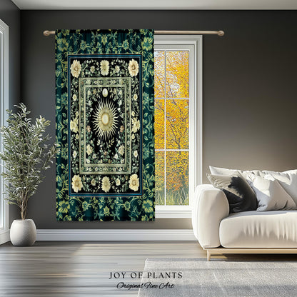 Witchy Celestial Sun Curtain | Magical Mystical Cozy Window Drapes Astrology Tapestry Spiritual Golden Sun Dark Academia Maximalist Bohemian