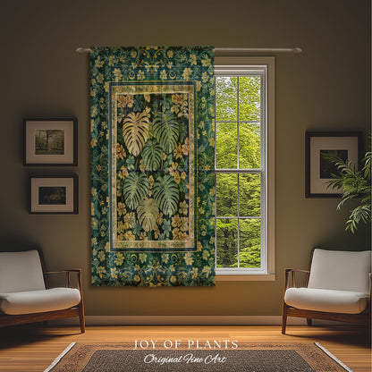 Enchanted Grove Botanical Curtain | Forestcore Home Decor Cottagecore Maximalist Whimsical Monstera Vibes Trendy Bedroom Artwork Drapes |