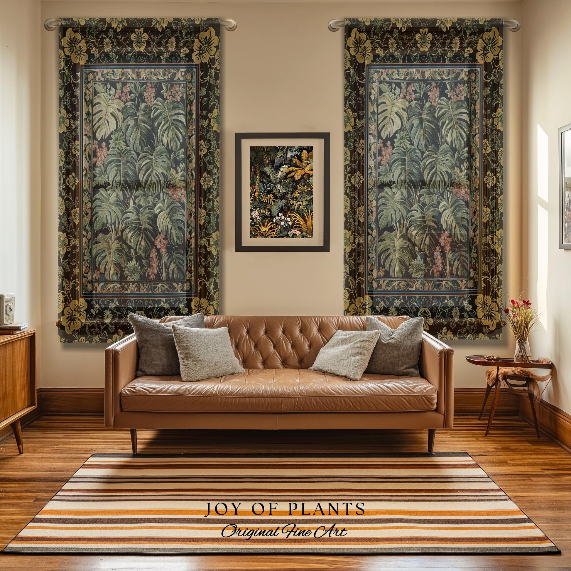 Verdant Flora Jungle Leaves Curtain | Maximalist Forestcore Whimsical Plant Themed Bedroom Monstera Cottagecore Inspired Home Decor Drapes