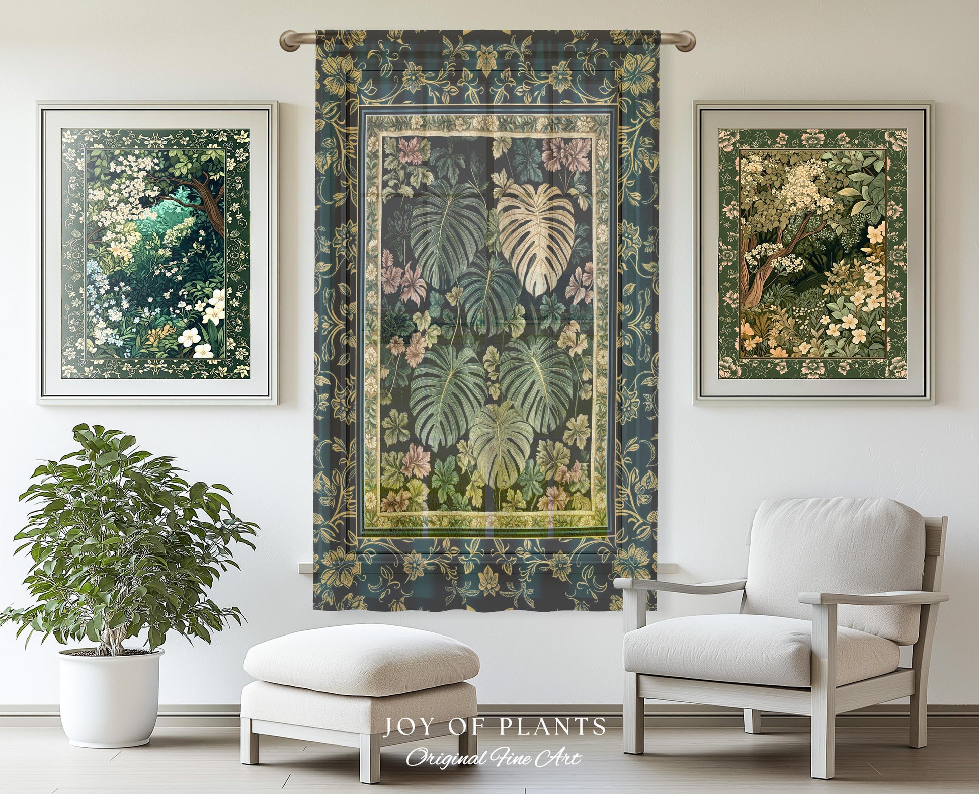 Botanical Cozy Curtain Maximalist Jungle | Plant Lady Decor Monstera Deliciosa Bedroom Woodland Magical Dark Academia Emerald Style Drapes