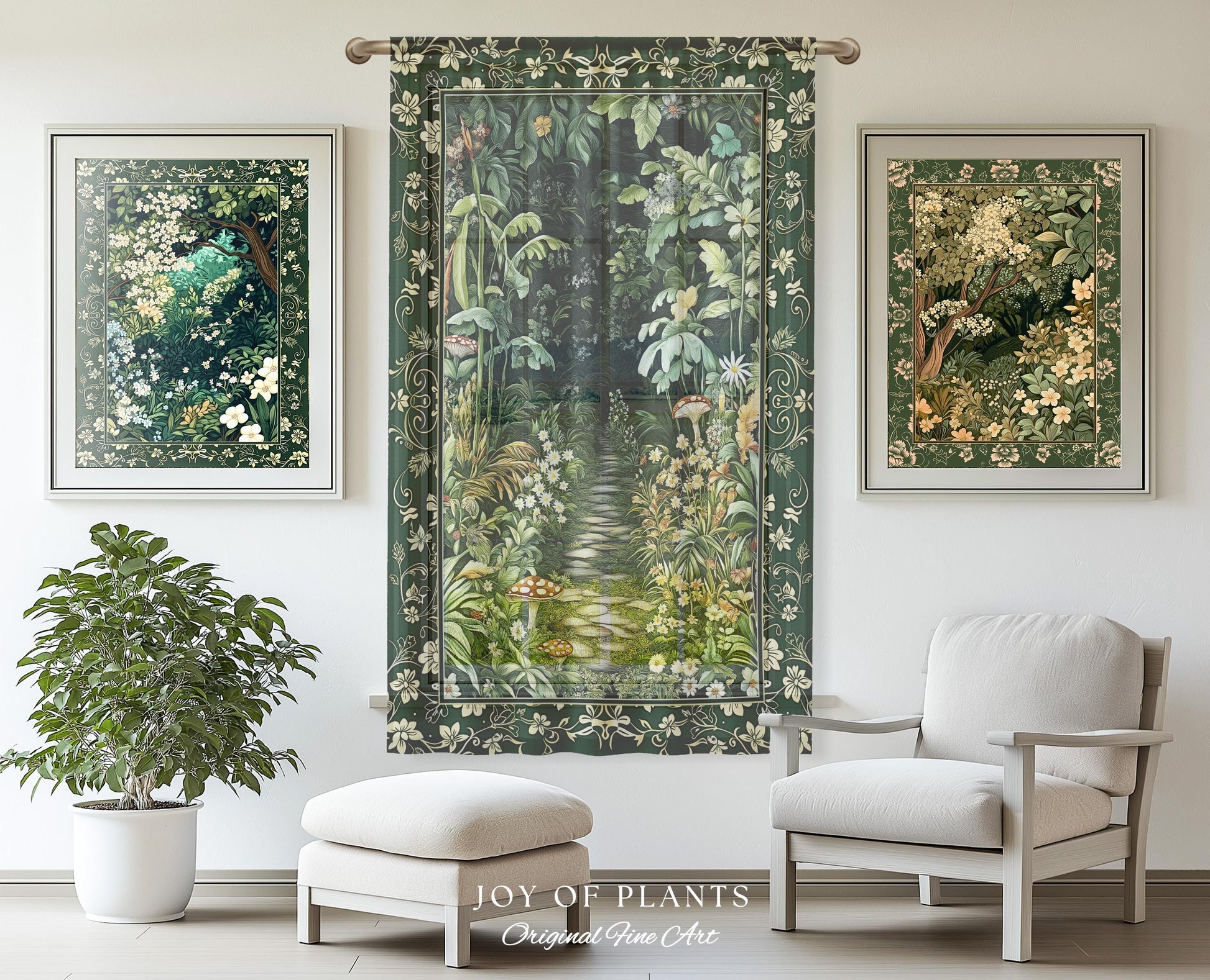 Soft Green Woodland Curtain for Bedroom | Fairycore Woodland Nature Lover Book Nook Cozy Earthy Decor Jungle Whimsical Aesthetic Drapes |