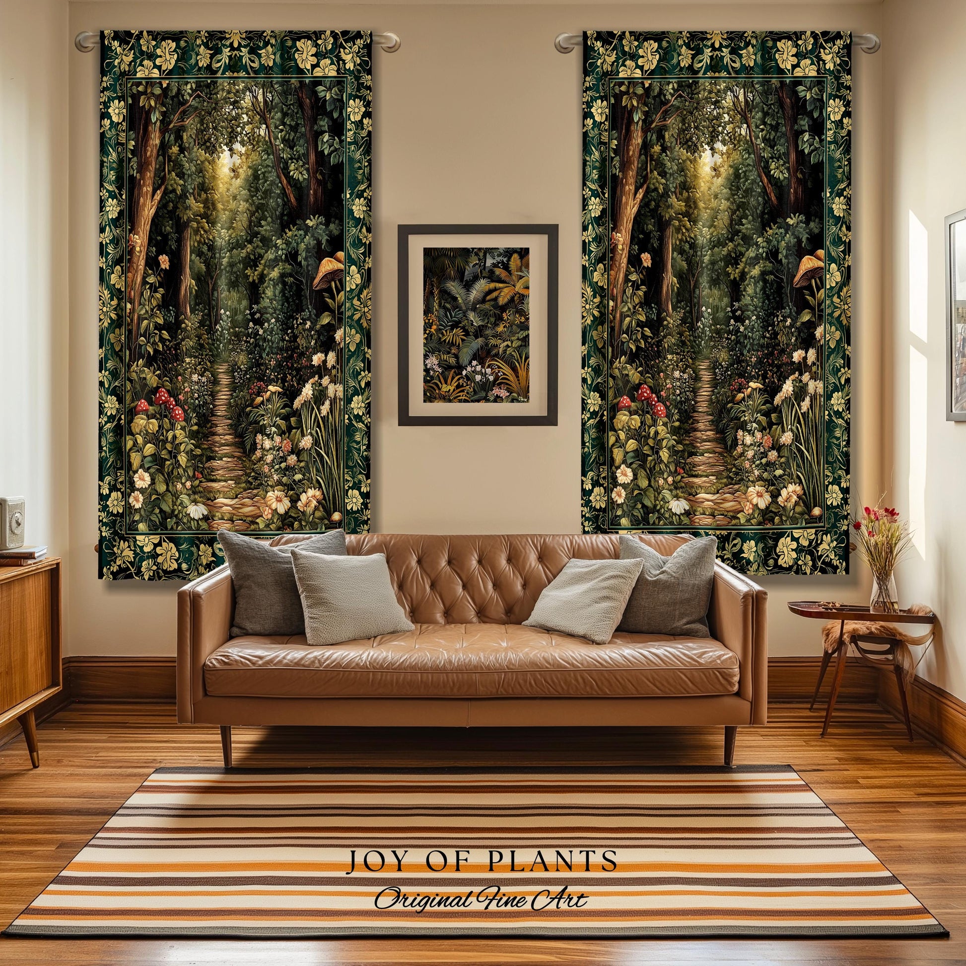 Botanical Bedroom Curtain Fairycore | Woodland Mushroom Aesthetic Nature Lover Bookish Style Mushroom Drapes Fairy Core Emerald Green Decor
