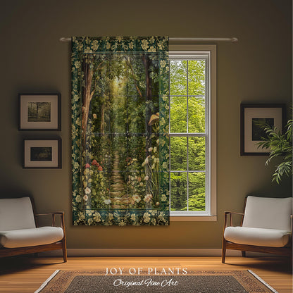 Botanical Bedroom Curtain Fairycore | Woodland Mushroom Aesthetic Nature Lover Bookish Style Mushroom Drapes Fairy Core Emerald Green Decor