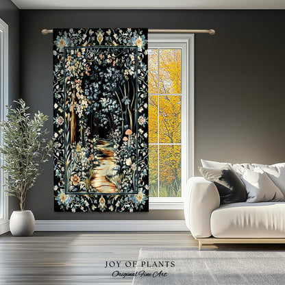 Dreamy Forest Landscape Botanical Curtain | Misty Forest Dark Cottagecore Aesthetic Fairycore Blackout Drapes Magical Jungle Decor Floral |