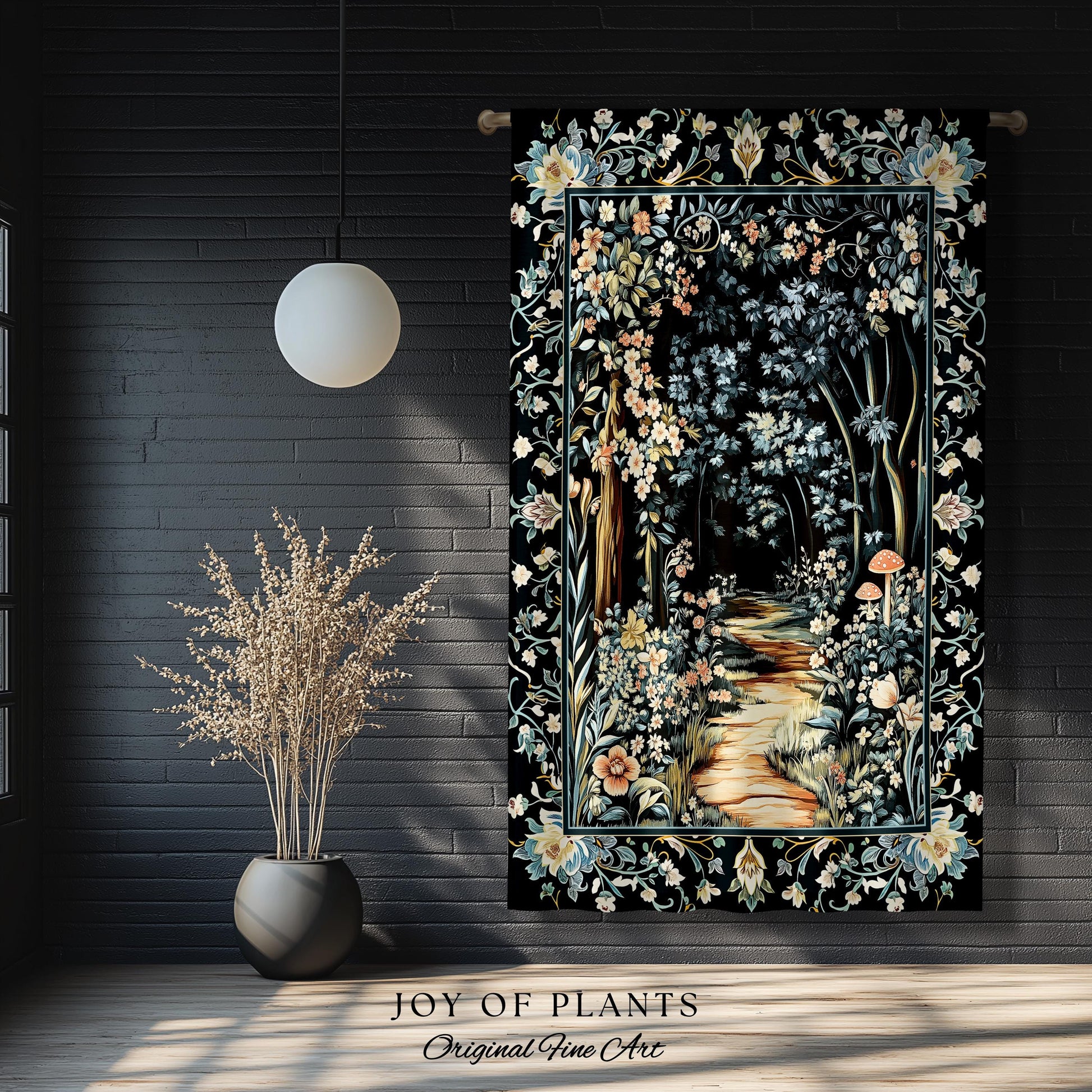 Dreamy Forest Landscape Botanical Curtain | Misty Forest Dark Cottagecore Aesthetic Fairycore Blackout Drapes Magical Jungle Decor Floral |