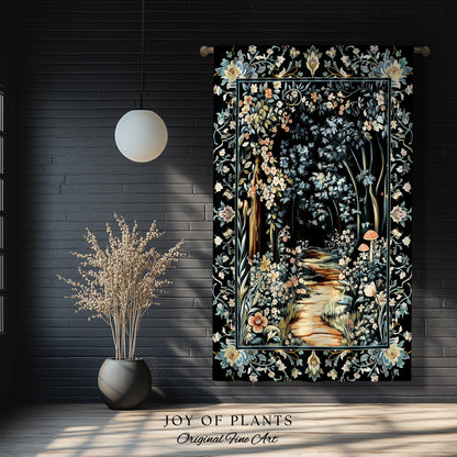 Dreamy Forest Landscape Botanical Curtain | Misty Forest Dark Cottagecore Aesthetic Fairycore Blackout Drapes Magical Jungle Decor Floral |