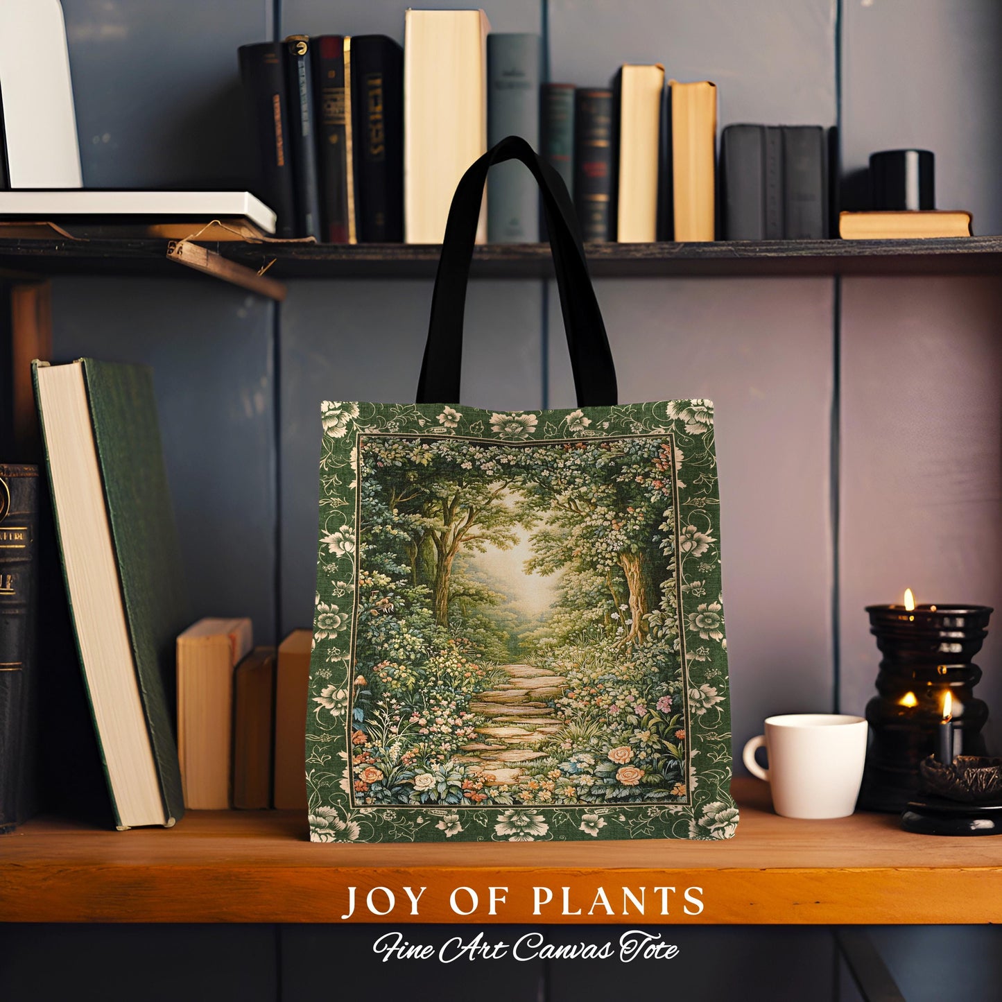 Mystic Garden Fairytale Landscape Tapestry Tote | Fairycore Woodland Nature Lover Book Nook Bag Cozy Earthy Aesthetic Whimsical Botanical |
