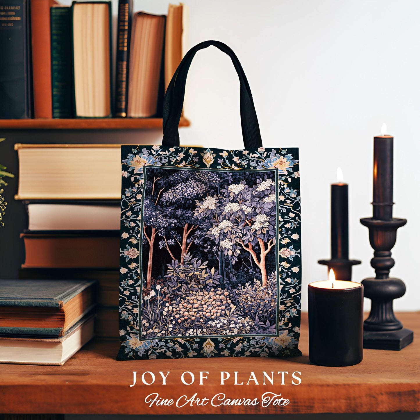 Fairycore Aesthetic Botanical Tapestry Tote Dark Academia Lavender Purple Nature Inspired Ethereal Woodland Wildflowers Enchanted Book Bag