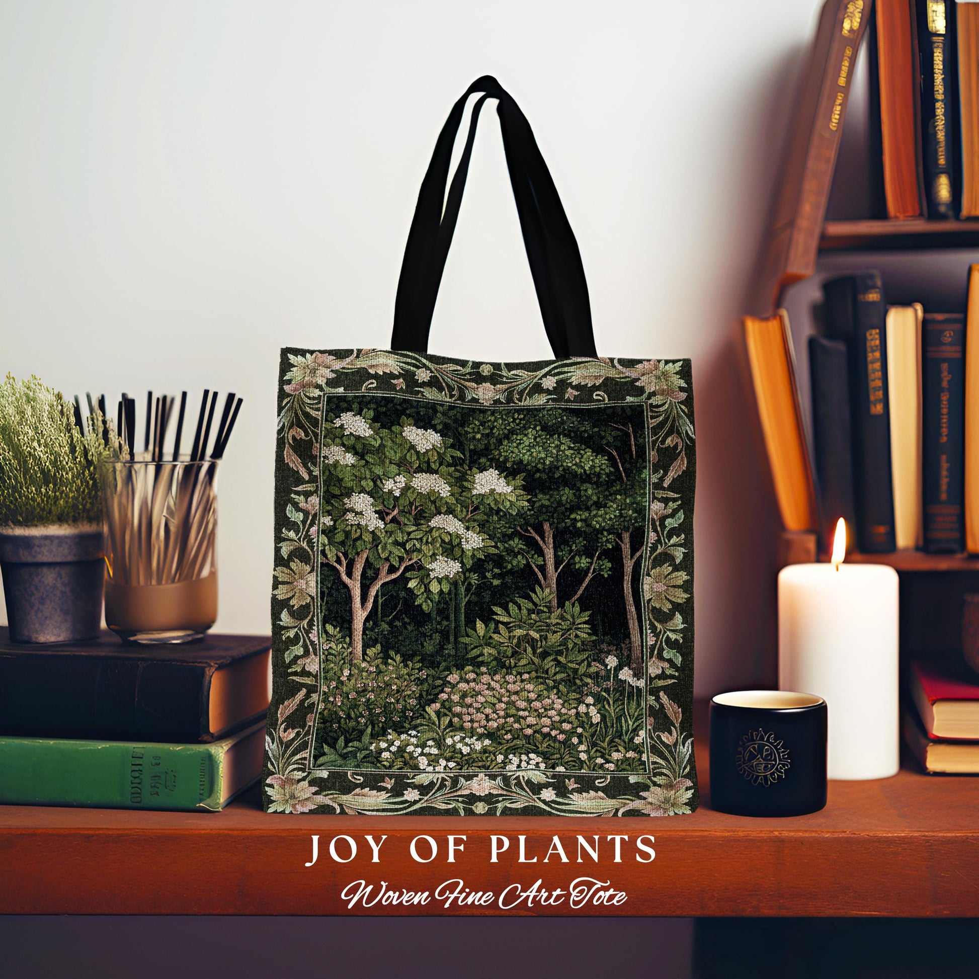 Emerald Green Medieval Tree Tapestry Tote | Magical Woodland Cottagecore Aesthetic Nature Lover Bookish Bag Olive Green Style Bohemian Cute