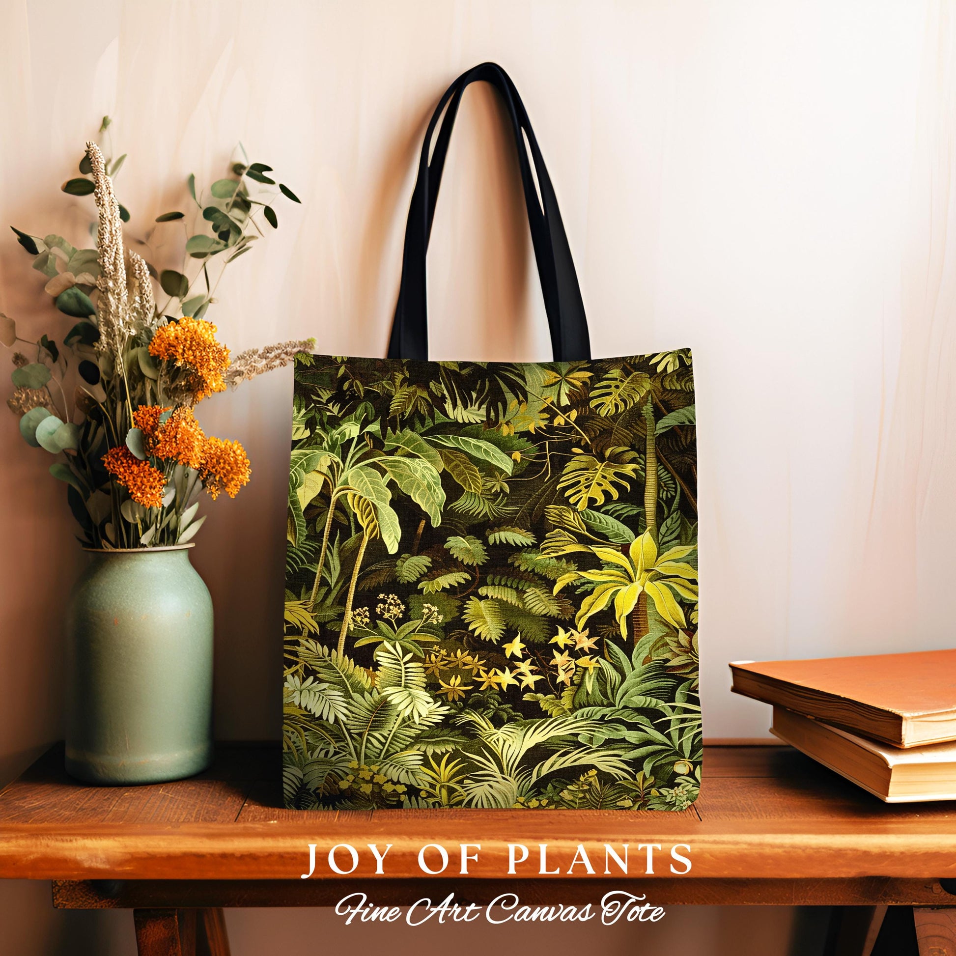 Moody Botanical Jungle Leaves Tote | Eclectic Green Maximalist Woven Tapestry Bag Whimsigoth Vintage Botanical Nature Aesthetic Forest Style