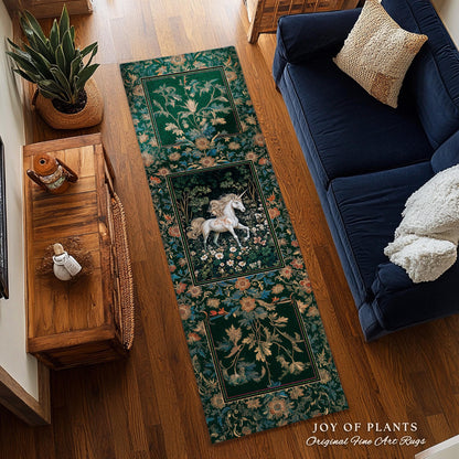 Storybook Aesthetic Mystic Unicorn Rug | Colorful Maximalist Area Rug Whimsical Victorian Fairycore Ethereal Bedroom Rug Medieval Woodland |