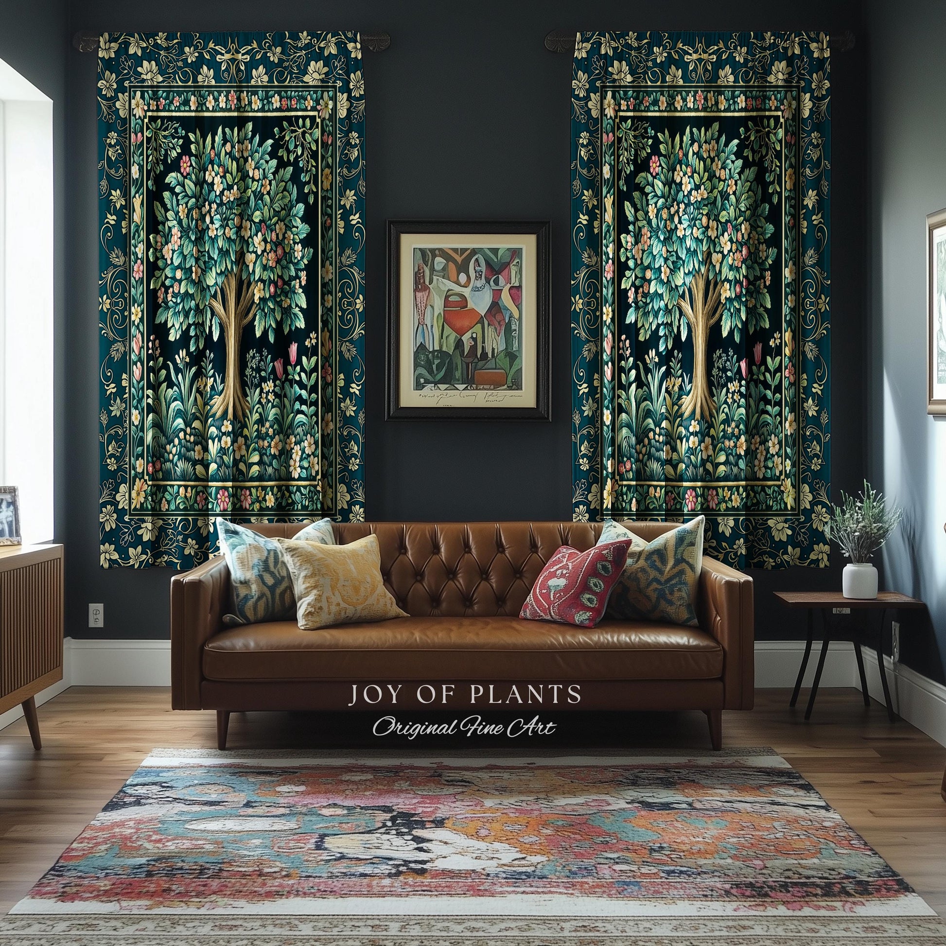 Folklore Forest Storybook Curtains | Enchanted Floral Botanical Cozy Tree Vintage Boho Cottagecore Romantic Nature Aesthetic Classic Drapes