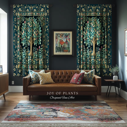 Folklore Forest Storybook Curtains | Enchanted Floral Botanical Cozy Tree Vintage Boho Cottagecore Romantic Nature Aesthetic Classic Drapes