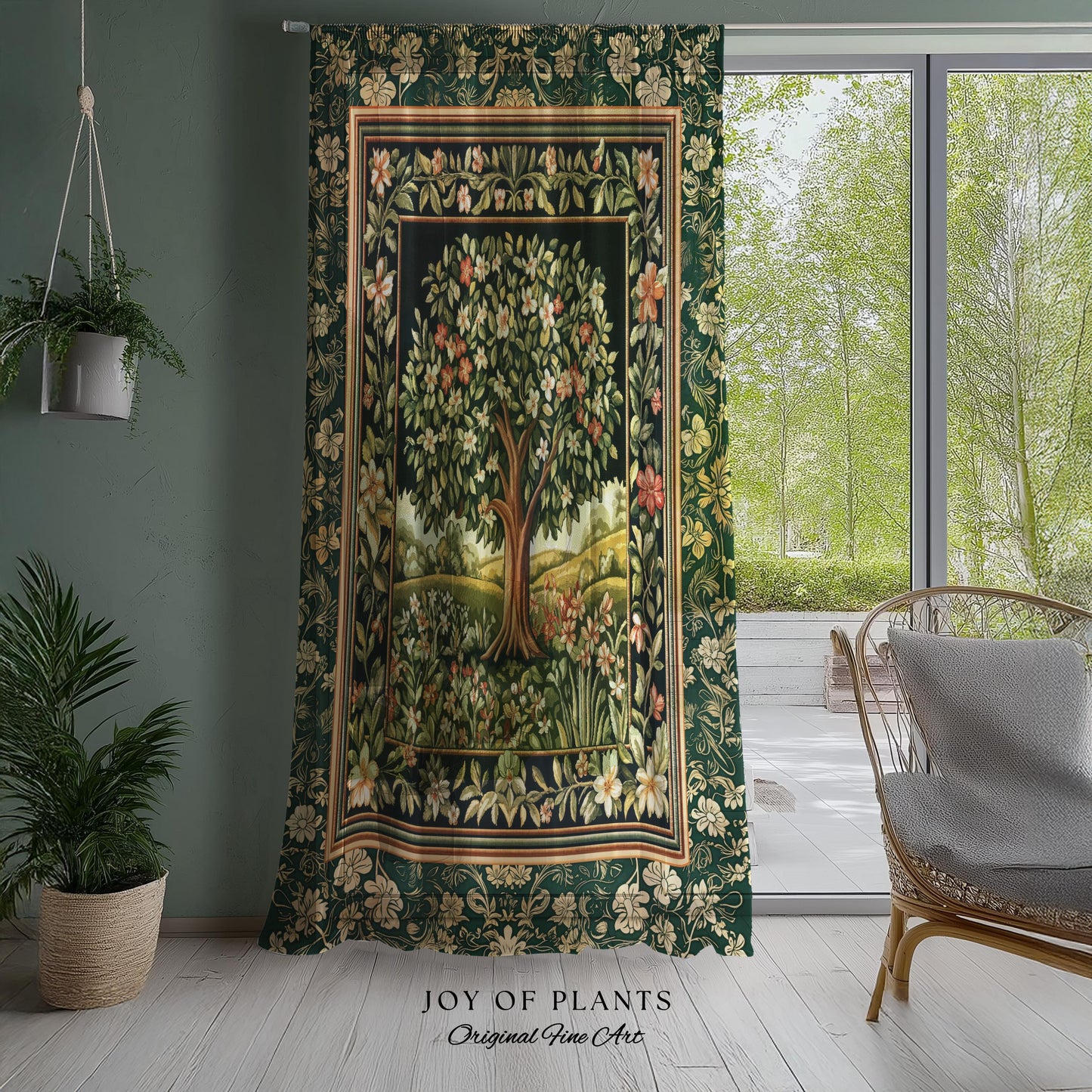 Botanical Tree of Life Curtain | Ornate Floral Heritage Decor Vintage Nature Aesthetic Cottagecore Fairycore Bedroom Woodland Inspired Cozy