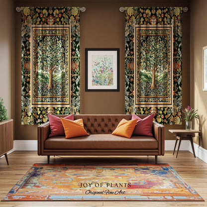Rustic Fairytale Tree Accent Drapes | Cozy Enchanted Nature Romantic Forest Ethereal Vintage Floral Woodland Storybook Whimsical Curtains |