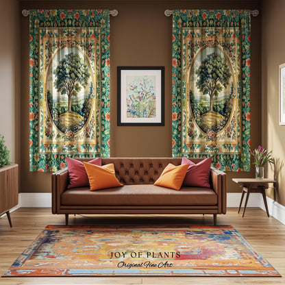 Romantic Ornate Botanical Countryside Curtains | Victorian Antique Botanical Accent French Garden Style Chateau Floral Classical Decor Drape