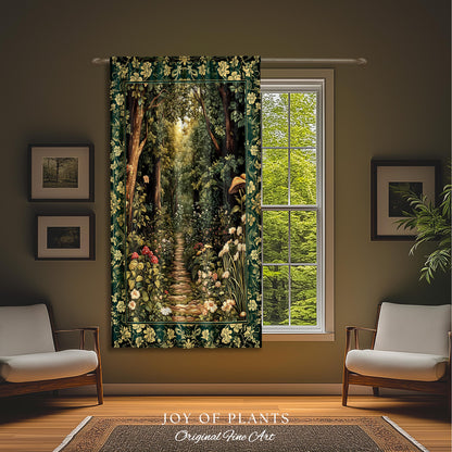 Botanical Bedroom Curtain Fairycore | Woodland Mushroom Aesthetic Nature Lover Bookish Style Mushroom Drapes Fairy Core Emerald Green Decor