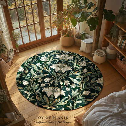 Botanical Teal Accent Rug | Elegant Room Decor Floral Aesthetic Blue Green Floor Rug Playful Green Bedroom Accent Nordic Pastel Cottagecore