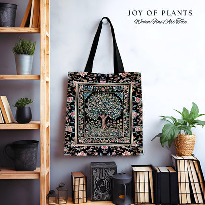 Eclectic Whimsy Tree of Life Tote Bag | Colorful Style Forest Fairy Cottagecore Garden Folklore Floral Enchanted Tapestry Bag Gothic Pastel