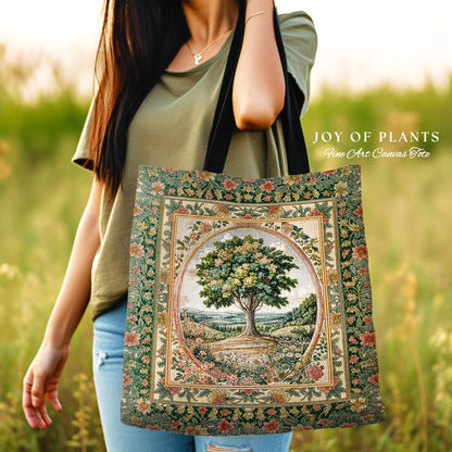 Chateau Garden Tree of Life Tote Bag | French Provincial Landscape Antique Floral Tapestry Bag Romantic Aesthetic Victorian Ornate Style |
