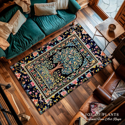 Eclectic Whimsy Tree of Life Accent Rug | Colorful Bedroom Forest Fairy Cottagecore Garden Folklore Floral Enchanted Area Rug Gothic Pastel