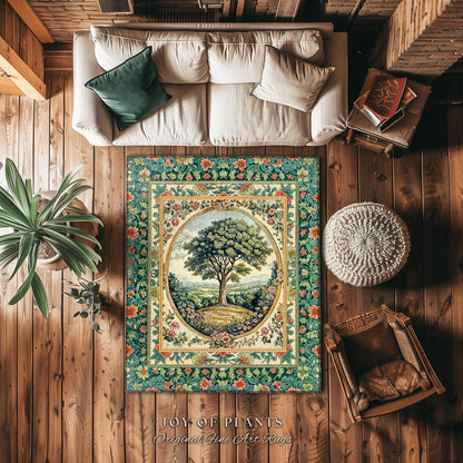 Romantic Ornate Botanical Countryside Rug | Victorian Antique Botanical Accent French Garden Style Chateau Floral Heritage Classical Decor