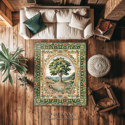 Chateau Garden Tree of Life Rug | French Provincial Landscape Antique Floral Accent Romantic Aesthetic Victorian Home Decor Ornate Style