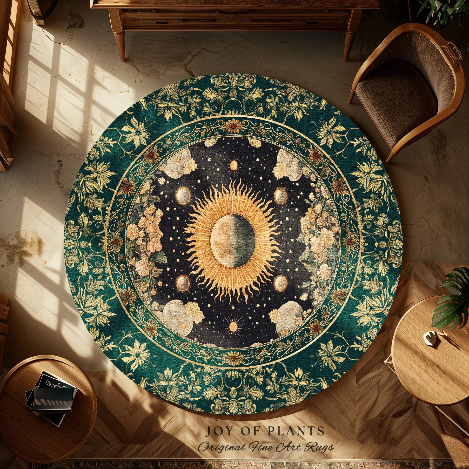 Sun and Moon Bohemian Accent Rug | Moody Skies Astrology Vintage Celestial Cozy Area Rug Astrology Tapestry Dark Cottagecore Boho Style |