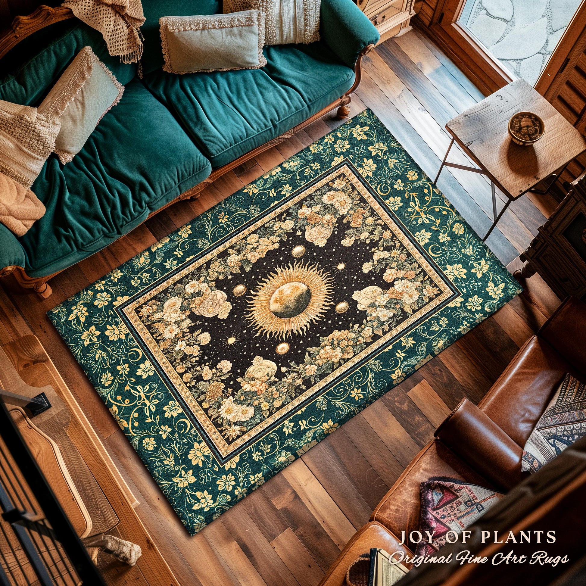 Sun and Moon Bohemian Accent Rug | Moody Skies Astrology Vintage Celestial Cozy Area Rug Astrology Tapestry Dark Cottagecore Boho Style |