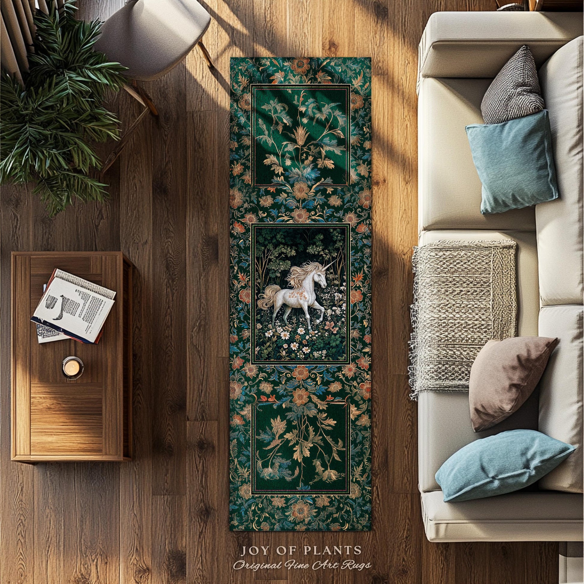 Storybook Aesthetic Mystic Unicorn Rug | Colorful Maximalist Area Rug Whimsical Victorian Fairycore Ethereal Bedroom Rug Medieval Woodland |