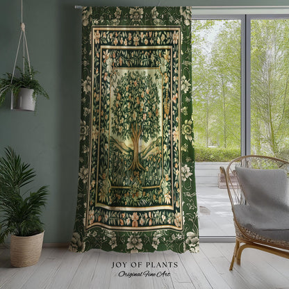 Enchanted Garden Folklore Tree Curtains | Emerald Green Botanical Coquette Floral Accent Forest Theme Drapes Folklore Design Cottagecore |