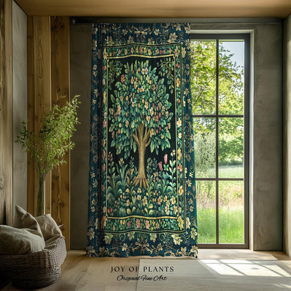 Folklore Forest Storybook Curtains | Enchanted Floral Botanical Cozy Tree Vintage Boho Cottagecore Romantic Nature Aesthetic Classic Drapes