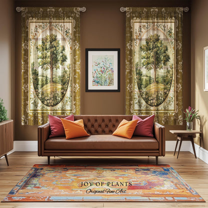French Countryside Botanical Tree Curtains | Victorian Garden Accent Romantic Country Decor Floral Pastoral Scene Antique Cottagecore Drapes